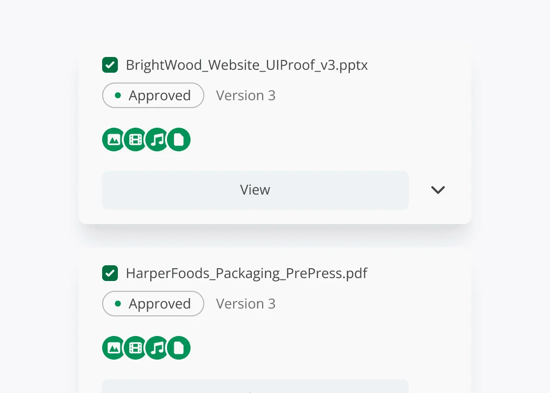 Version stacking and proof archive showing organized proof history and timelines
